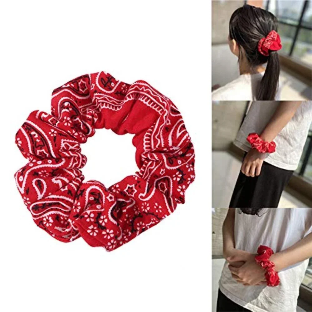 Soft & Strong Bandana Print Hair Ties - 5PCS Cotton Scrunchies for All Occasions - Picture 5 of 9
